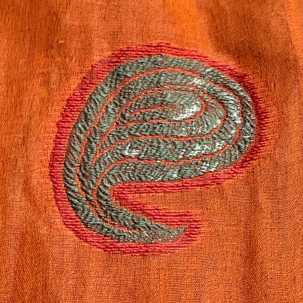 Etro NWT Vibrant Long Rust/Orange Scarf with Multicolor Embroidery - Picture 14 of 16